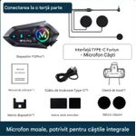 TV, Audio-Video si Foto - Portabile audio - Casti audio - Casca Bluetooth Moto CerCip Y12 Pro, Intercom pentru 2 persoane, Autonomie 20 ore, Rezistenta la apa, Anulare zgomot - Infinity.ro