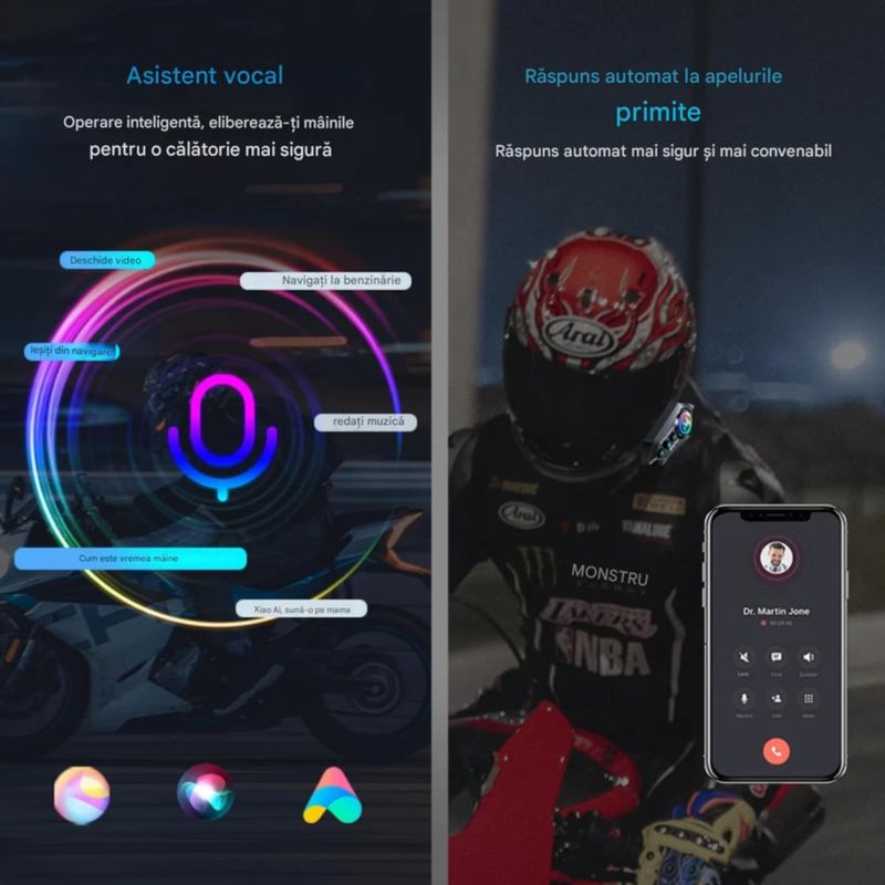 TV, Audio-Video si Foto - Portabile audio - Casti audio - Casca Bluetooth Moto CerCip Y12 Pro, Intercom pentru 2 persoane, Autonomie 20 ore, Rezistenta la apa, Anulare zgomot - Infinity.ro