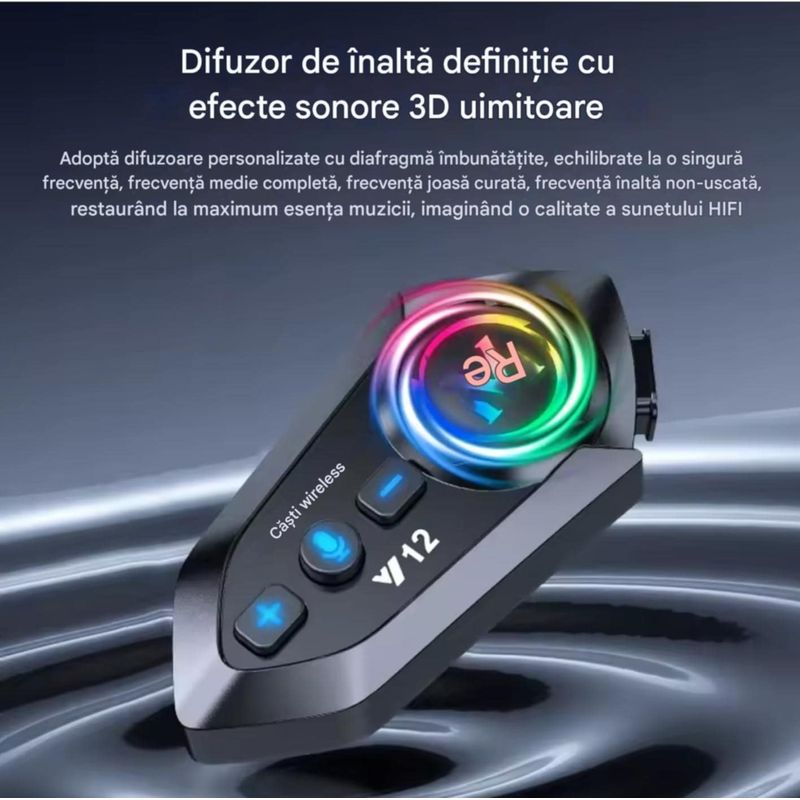 TV, Audio-Video si Foto - Portabile audio - Casti audio - Casca Bluetooth Moto CerCip Y12 Pro, Intercom pentru 2 persoane, Autonomie 20 ore, Rezistenta la apa, Anulare zgomot - Infinity.ro