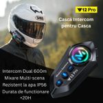 TV, Audio-Video si Foto - Portabile audio - Casti audio - Casca Bluetooth Moto CerCip Y12 Pro, Intercom pentru 2 persoane, Autonomie 20 ore, Rezistenta la apa, Anulare zgomot - Infinity.ro