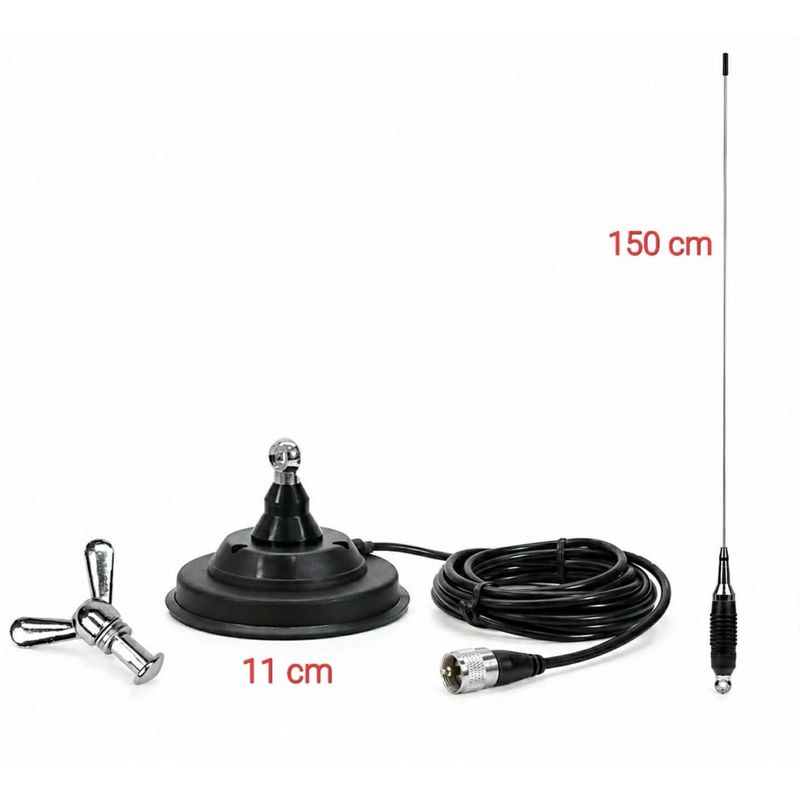 Auto si Moto - Electronice auto - Statii radio si detectoare radar - Antena pentru statie auto CB, Inaltime 150 cm, Cu baza magnetica si fluture, Mufa PL, Emisie 15km, Cablu inclus, Otel - Infinity.ro