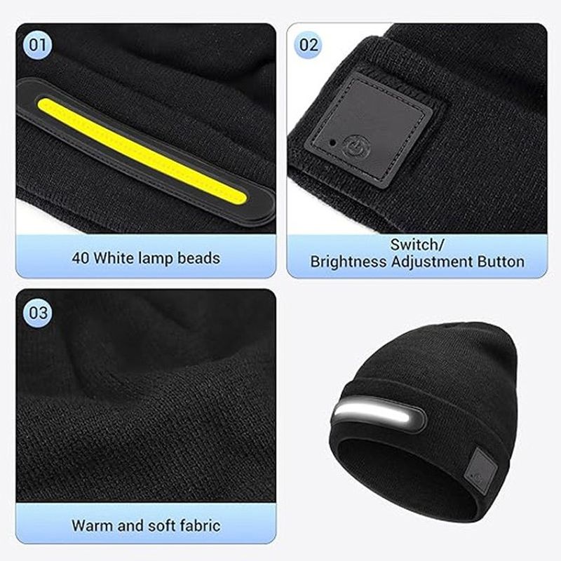Fashion, accesorii si bijuterii - Barbati - Accesorii barbati - Caciuli si sepci barbati - Caciula cu lanterna LED, 40 cob LED, 140 lm, incarcare usb-c, baterie 750 mah, 3 moduri de iluminare, culoare negra - Infinity.ro