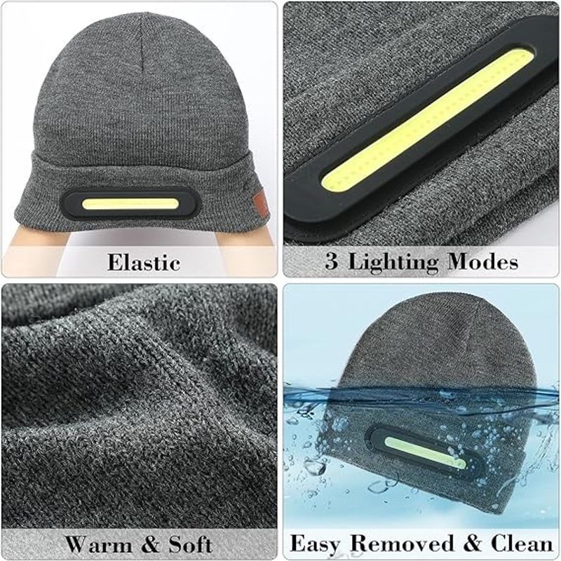 Fashion, accesorii si bijuterii - Barbati - Accesorii barbati - Caciuli si sepci barbati - Caciula cu lanterna LED, 40 cob LED, 140 lm, incarcare usb-c, baterie 750 mah, 3 moduri de iluminare, culoare gri - Infinity.ro