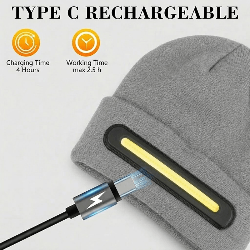 Fashion, accesorii si bijuterii - Barbati - Accesorii barbati - Caciuli si sepci barbati - Caciula cu lanterna LED, 40 cob LED, 140 lm, incarcare usb-c, baterie 750 mah, 3 moduri de iluminare, culoare gri - Infinity.ro