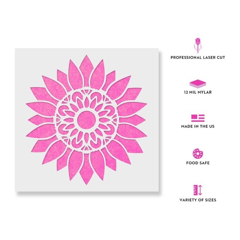 Casa si Gradina - Decoratiuni - DIY - Sabloane decorative pereti - Sablon Perete vopsire, tencuiala 0.7mm Mandala Sunflower Stencil Refolosibil, model MXSP7175, 100 x 100 mm - Infinity.ro