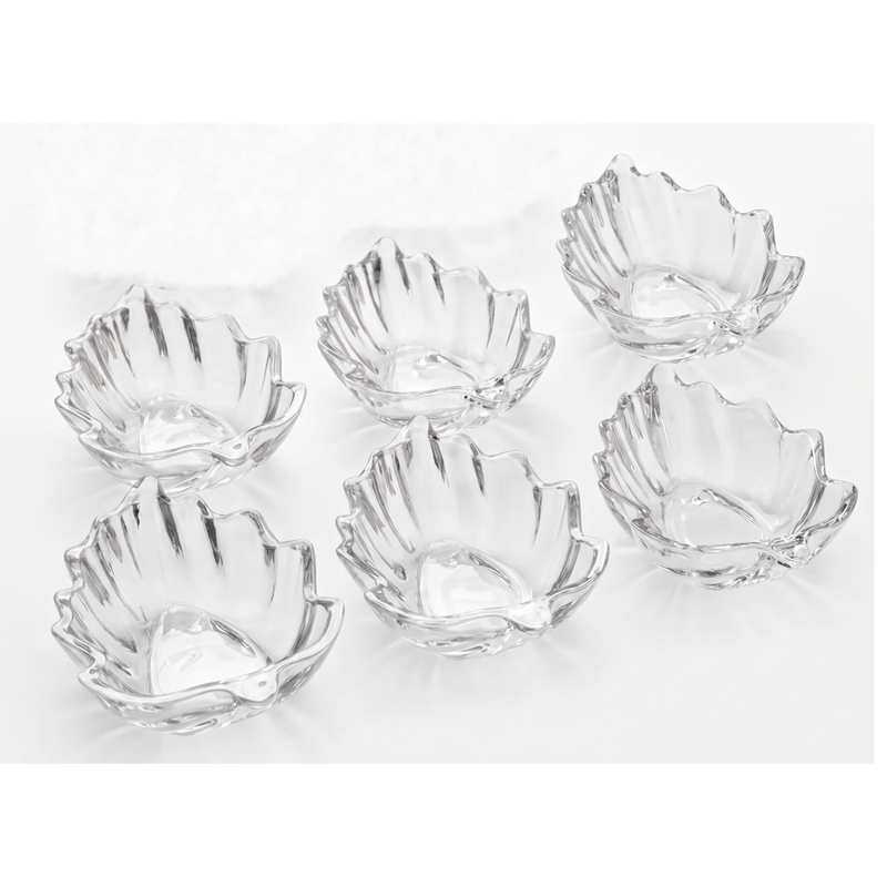 Casa si Gradina - Bucatarie si vesela - Vesela si tacamuri - Farfurii si boluri - Set 6 boluri din sticla transparenta model frunza Verona pentru desert, inghetata si snacks MADGENIX - Infinity.ro