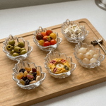 Casa si Gradina - Bucatarie si vesela - Vesela si tacamuri - Farfurii si boluri - Set 6 boluri din sticla transparenta model frunza Verona pentru desert, inghetata si snacks MADGENIX - Infinity.ro