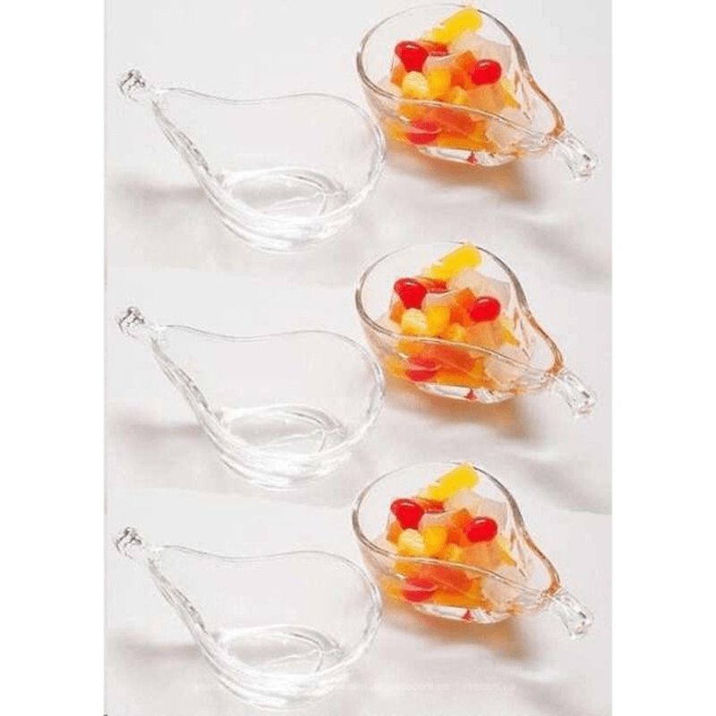 Casa si Gradina - Bucatarie si vesela - Vesela si tacamuri - Farfurii si boluri - Set 6 boluri din sticla transparenta in forma de para cu maner pentru servire salata de fructe, sosuri, snacks, aperitive si dulciuri 170ml MADGENIX - Infinity.ro