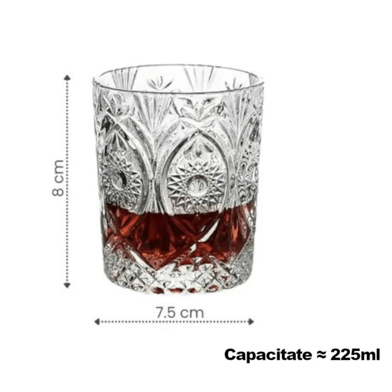 Casa si Gradina - Bucatarie si vesela - Cani si pahare - Pahare - Set 6 pahare din sticla transparenta sculptata tip tumbler bar cocktail pentru bauturi si whiskey 225ml MADGENIX - Infinity.ro