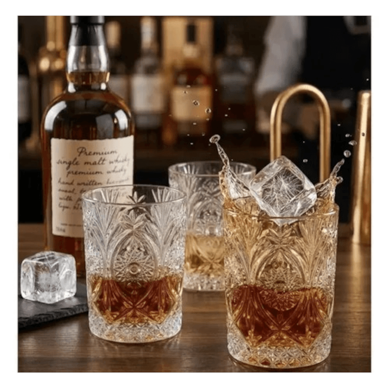 Casa si Gradina - Bucatarie si vesela - Cani si pahare - Pahare - Set 6 pahare din sticla transparenta sculptata tip tumbler bar cocktail pentru bauturi si whiskey 225ml MADGENIX - Infinity.ro