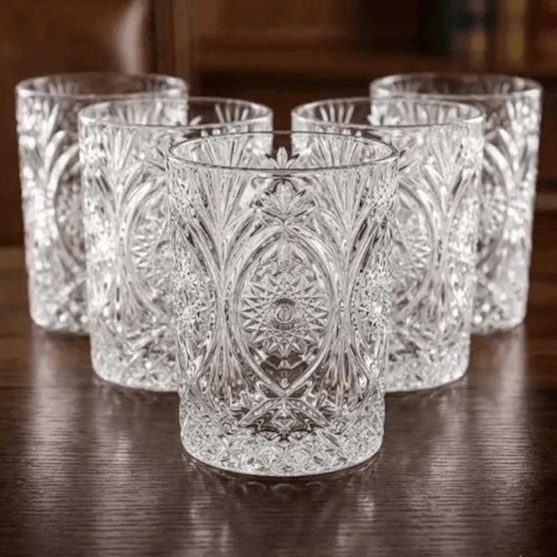 Casa si Gradina - Bucatarie si vesela - Cani si pahare - Pahare - Set 6 pahare din sticla transparenta sculptata tip tumbler bar cocktail pentru bauturi si whiskey 225ml MADGENIX - Infinity.ro