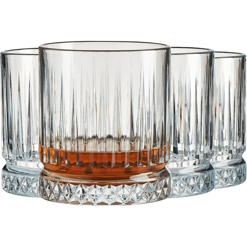 Casa si Gradina - Bucatarie si vesela - Cani si pahare - Pahare - Set 6 pahare whiskey 250ml din sticla transparenta MADGENIX, design cu dungi verticale in relief, pahare elegante tip tumbler pentru bauturi fine, cocktail si apa - Infinity.ro