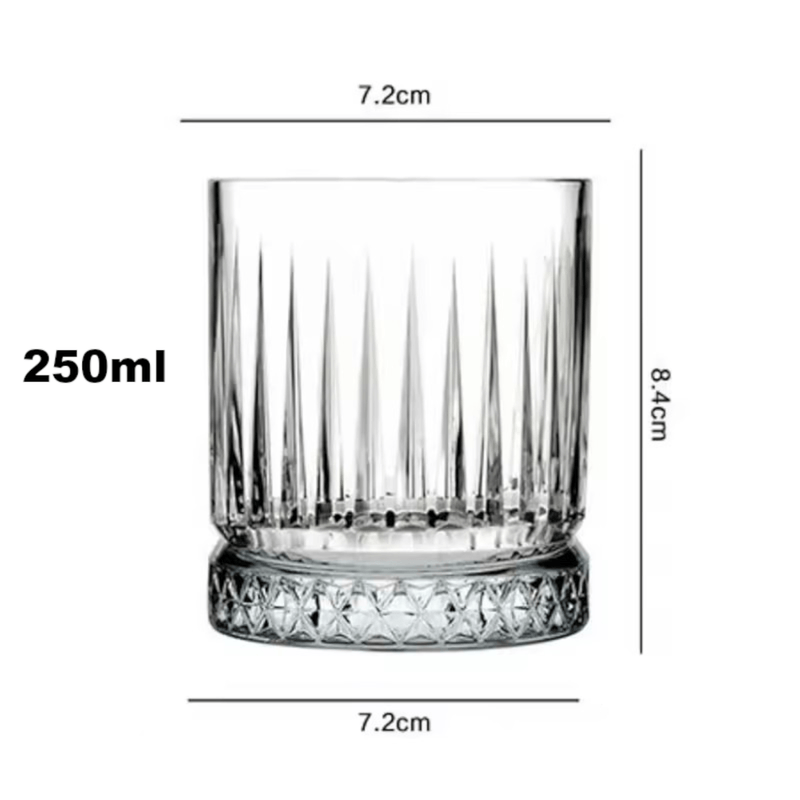 Casa si Gradina - Bucatarie si vesela - Cani si pahare - Pahare - Set 6 pahare whiskey 250ml din sticla transparenta MADGENIX, design cu dungi verticale in relief, pahare elegante tip tumbler pentru bauturi fine, cocktail si apa - Infinity.ro