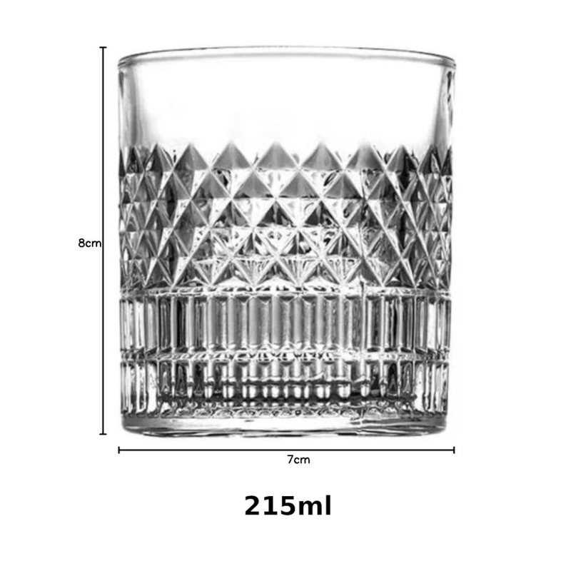 Casa si Gradina - Bucatarie si vesela - Cani si pahare - Pahare - Set 6 pahare cristal MADGENIX Noble 215ml pentru whisky si bourbon, design elegant cu taieturi geometrice in relief, pahare tip tumbler joase ideal cadou - Infinity.ro