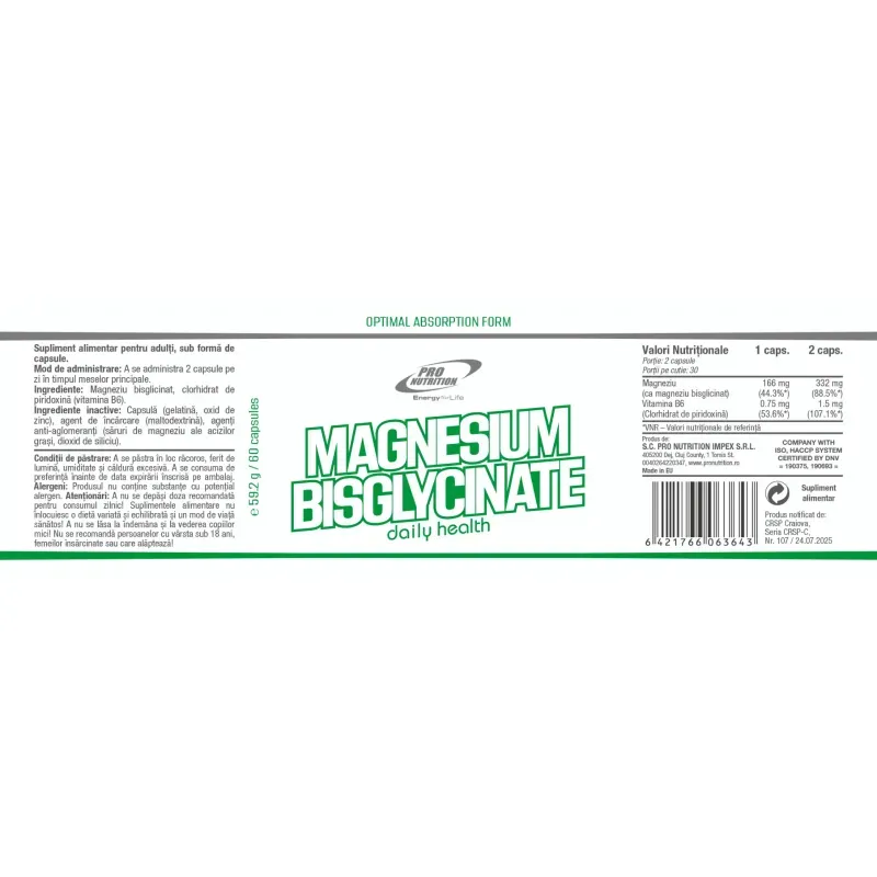 Ingrijire personala si Cosmetice - Sanatate si wellness - Suplimente alimentare - Vitamine si minerale - Magnesium Bisglycinate, 60 capsule - Infinity.ro