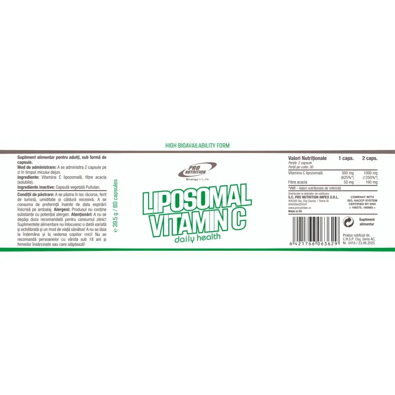 Ingrijire personala si Cosmetice - Sanatate si wellness - Suplimente alimentare - Vitamine si minerale - Vitamin C Liposomal, 60 capsule - Infinity.ro