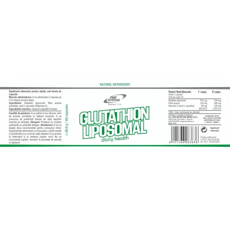 Ingrijire personala si Cosmetice - Sanatate si wellness - Suplimente alimentare - Vitamine si minerale - Glutathion Liposomal, 60 capsule - Infinity.ro