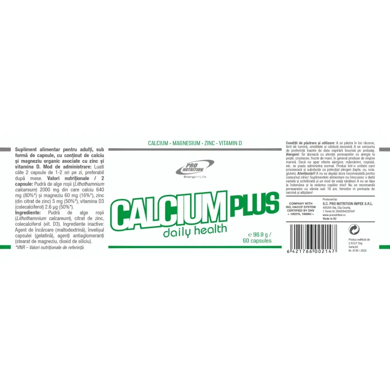 Ingrijire personala si Cosmetice - Sanatate si wellness - Suplimente alimentare - Vitamine si minerale - Calcium Plus, Contine calciu, magneziu, zinc si vitamina D3, 60 capsule - Infinity.ro