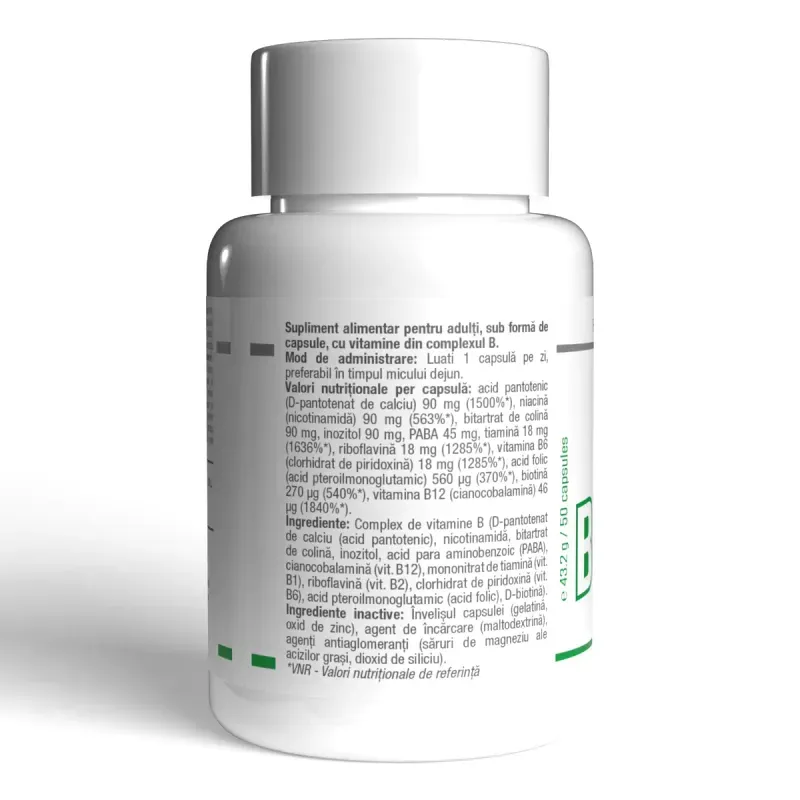 Ingrijire personala si Cosmetice - Sanatate si wellness - Suplimente alimentare - Vitamine si minerale - B-Complex, Supliment alimentar cu vitamine din complexul B, 50 capsule - Infinity.ro