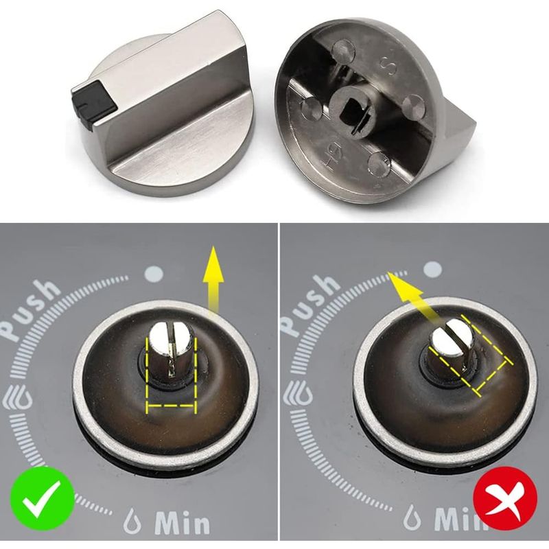 Electronice si Electrocasnice - Aragazuri, cuptoare si hote - Accesorii aragazuri, cuptoare si hote - Accesorii aragazuri - Set 4 butoane pentru aragaz/cuptor, Zinc, 6 mm, Argintiu/Negru - Infinity.ro