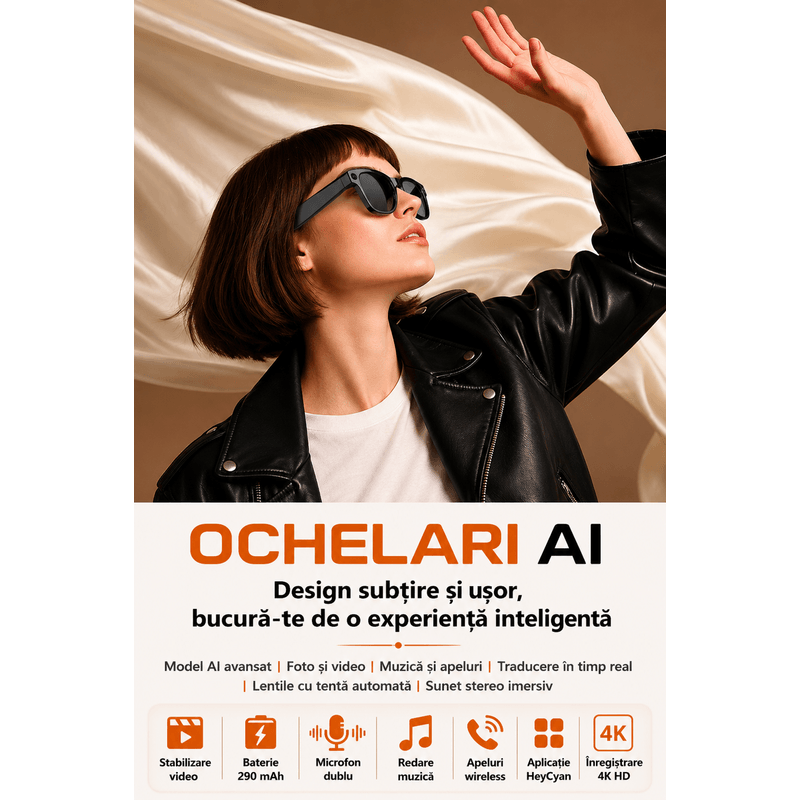Fashion, accesorii si bijuterii - Barbati - Accesorii barbati - Ochelari de soare barbati - Ochelari Inteligenti AI GBV Logic cu husa de incarcare, Camera Sony 8MP, Lentile Fotocromatice, Husa Power Bank 3600mAh - Infinity.ro