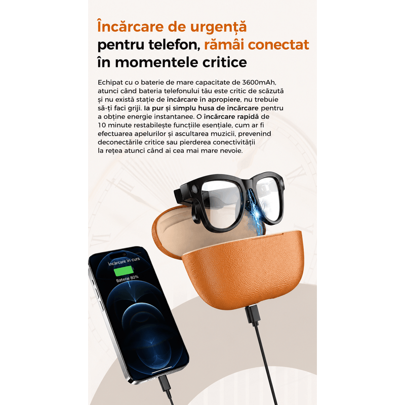 Fashion, accesorii si bijuterii - Barbati - Accesorii barbati - Ochelari de soare barbati - Ochelari Inteligenti AI GBV Logic cu husa de incarcare, Camera Sony 8MP, Lentile Fotocromatice, Husa Power Bank 3600mAh - Infinity.ro