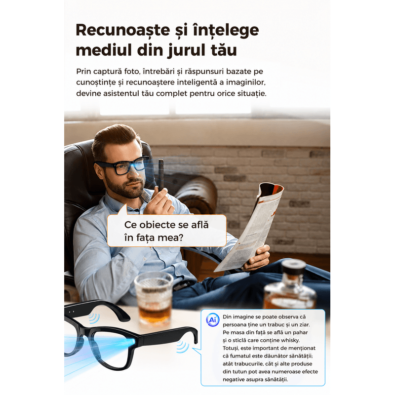 Fashion, accesorii si bijuterii - Barbati - Accesorii barbati - Ochelari de soare barbati - Ochelari Inteligenti AI GBV Logic cu husa de incarcare, Camera Sony 8MP, Lentile Fotocromatice, Husa Power Bank 3600mAh - Infinity.ro