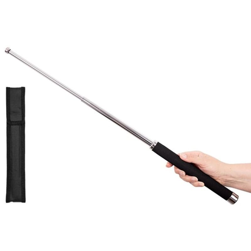 Sport si Outdoor - Sporturi de contact - Produse autoaparare - Set doua bastoane telescopice pliabile si spray paralizant chili DEPOX®, 64 cm/ 65 cm/ 60 ml , argintiu/negru - Infinity.ro