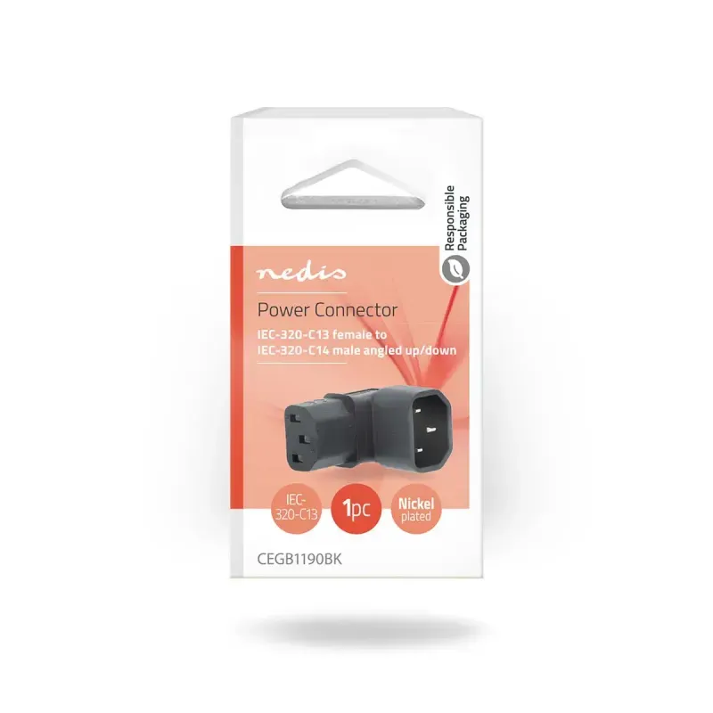 TV, Audio-Video si Foto - Aparate foto si accesorii - Accesorii foto si video - Acumulatori si incarcatoare dedicate - Conector alimentare IEC-320-C13 - IEC-320-C14 cotit 90 Nedis CEGB1190BK - Infinity.ro