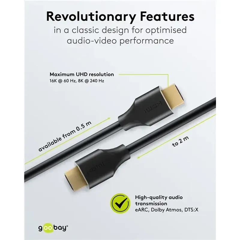 TV, Audio-Video si Foto - Accesorii TV si audio - Cabluri si adaptoare video - Cablu HDMI v2.2 0.5m UltraHD eARC 16K /60Hz 96Gbit/s 8K/60Hz 4K240Hz Goobay 80073 - Infinity.ro