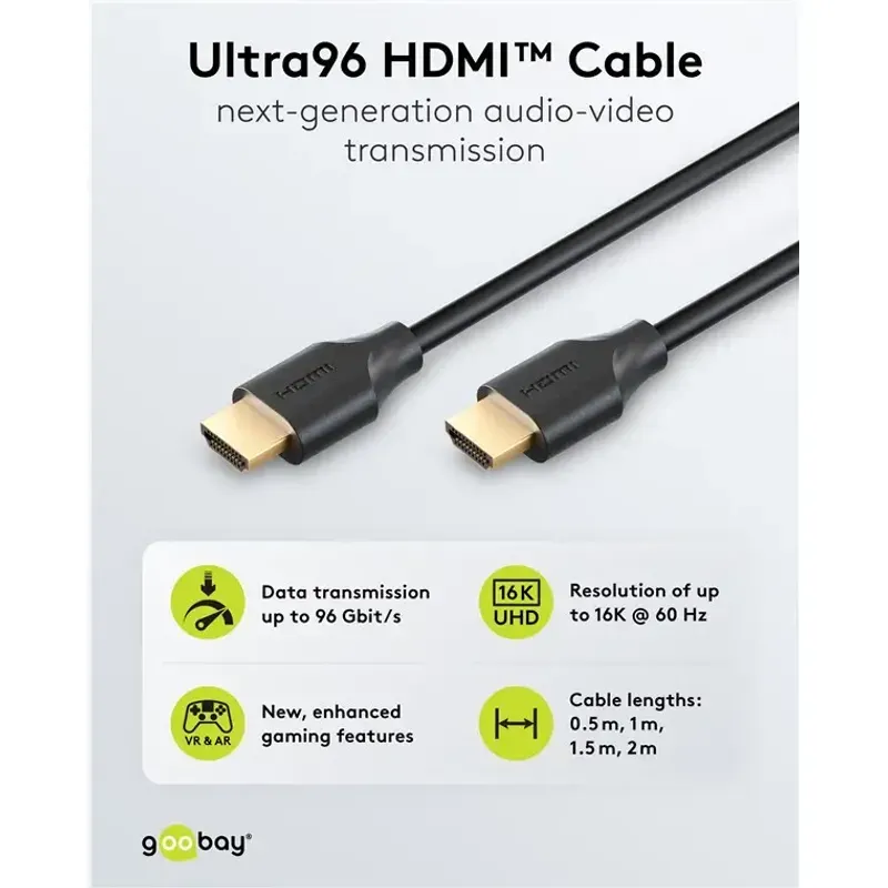 TV, Audio-Video si Foto - Accesorii TV si audio - Cabluri si adaptoare video - Cablu HDMI v2.2 0.5m UltraHD eARC 16K /60Hz 96Gbit/s 8K/60Hz 4K240Hz Goobay 80073 - Infinity.ro