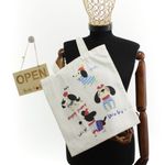 Fashion, accesorii si bijuterii - Femei - Accesorii femei - Genti si rucsacuri femei - Geanta textila din bumbac, dimensiune 35x38 cm, Buticcochet, model cu Catei, Bej - GND1124 - Infinity.ro