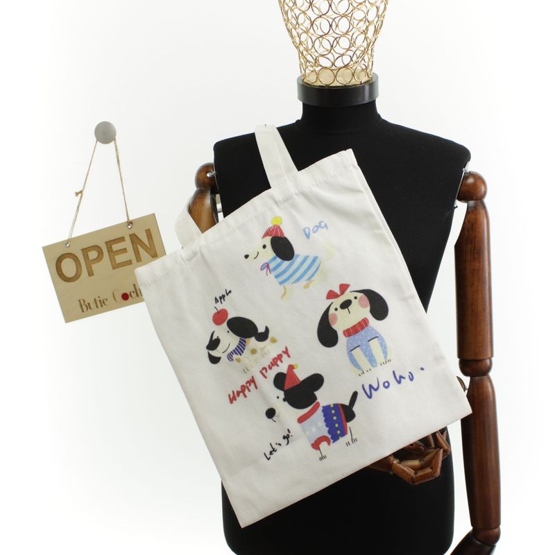 Fashion, accesorii si bijuterii - Femei - Accesorii femei - Genti si rucsacuri femei - Geanta textila din bumbac, dimensiune 35x38 cm, Buticcochet, model cu Catei, Bej - GND1124 - Infinity.ro