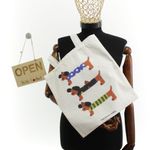 Fashion, accesorii si bijuterii - Femei - Accesorii femei - Genti si rucsacuri femei - Geanta textila din bumbac, dimensiune 35x38 cm, Buticcochet, model cu Catei, Bej - GND1125 - Infinity.ro