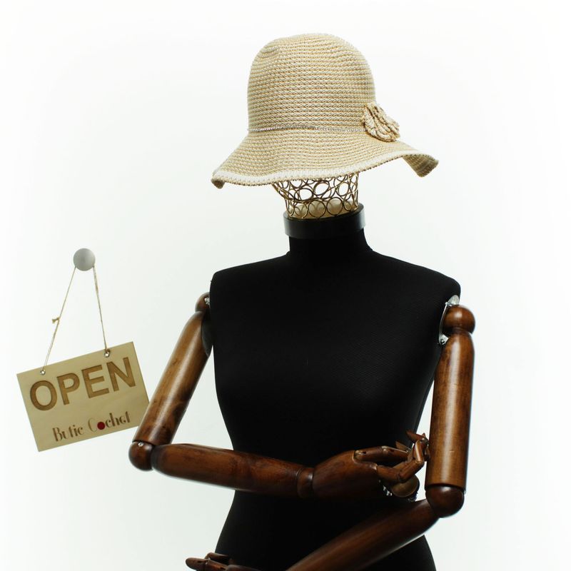 Fashion, accesorii si bijuterii - Femei - Accesorii femei - Caciuli si palarii femei - Palarie dama, Buticcochet, din bumbac si poliester, cu banda decorativa, one size, Bej - PAL1901 - Infinity.ro