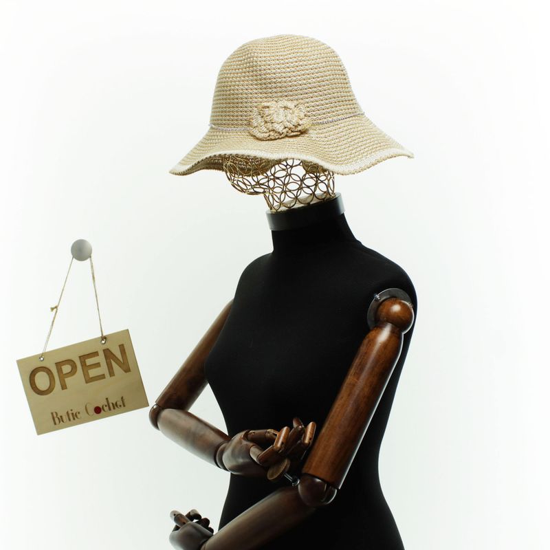Fashion, accesorii si bijuterii - Femei - Accesorii femei - Caciuli si palarii femei - Palarie dama, Buticcochet, din bumbac si poliester, cu banda decorativa, one size, Bej - PAL1901 - Infinity.ro
