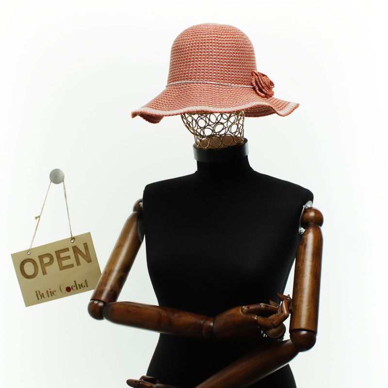 Fashion, accesorii si bijuterii - Femei - Accesorii femei - Caciuli si palarii femei - Palarie dama, Buticcochet, din bumbac si poliester, cu banda decorativa, one size, Portocaliu - PAL1904 - Infinity.ro