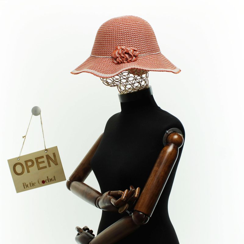 Fashion, accesorii si bijuterii - Femei - Accesorii femei - Caciuli si palarii femei - Palarie dama, Buticcochet, din bumbac si poliester, cu banda decorativa, one size, Portocaliu - PAL1904 - Infinity.ro