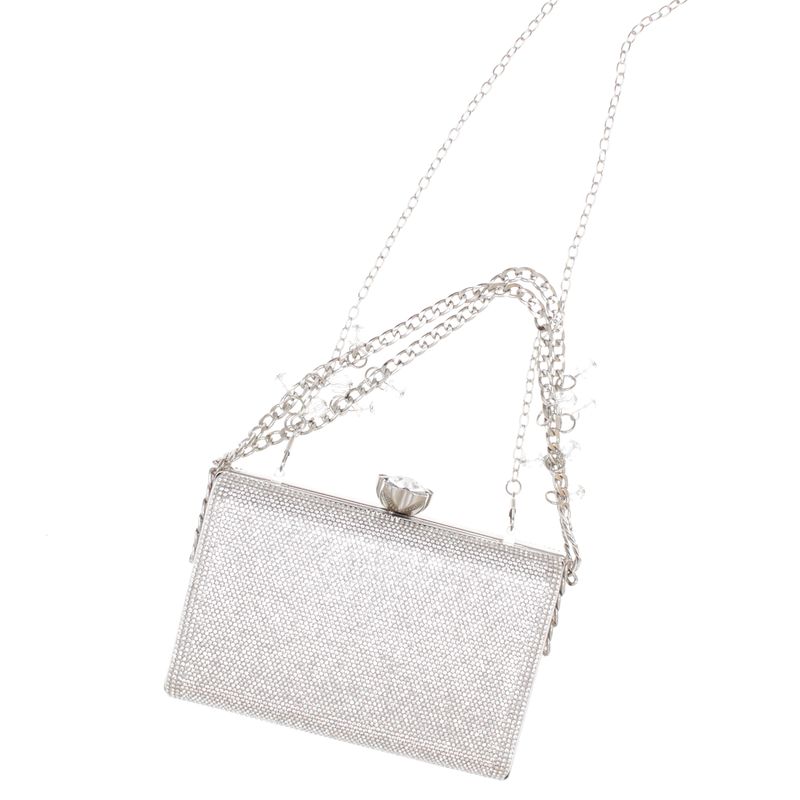 Fashion, accesorii si bijuterii - Femei - Accesorii femei - Genti si rucsacuri femei - Geanta clutch, de dama, din material sintetic, ButicCochet, 17x11x4 cm, cu strasuri, Argintiu - GND1099 - Infinity.ro
