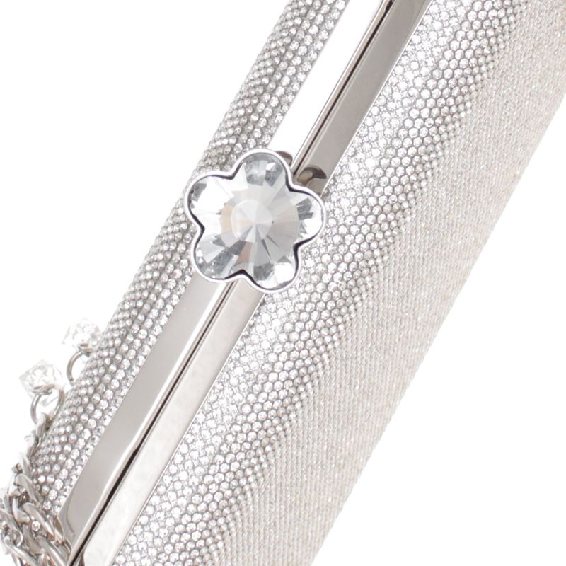 Fashion, accesorii si bijuterii - Femei - Accesorii femei - Genti si rucsacuri femei - Geanta clutch, de dama, din material sintetic, ButicCochet, 17x11x4 cm, cu strasuri, Argintiu - GND1099 - Infinity.ro