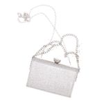 Fashion, accesorii si bijuterii - Femei - Accesorii femei - Genti si rucsacuri femei - Geanta clutch, de dama, din material sintetic, ButicCochet, 17x11x4 cm, cu strasuri, Argintiu - GND1099 - Infinity.ro