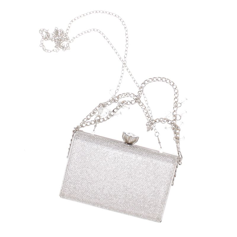Fashion, accesorii si bijuterii - Femei - Accesorii femei - Genti si rucsacuri femei - Geanta clutch, de dama, din material sintetic, ButicCochet, 17x11x4 cm, cu strasuri, Argintiu - GND1099 - Infinity.ro