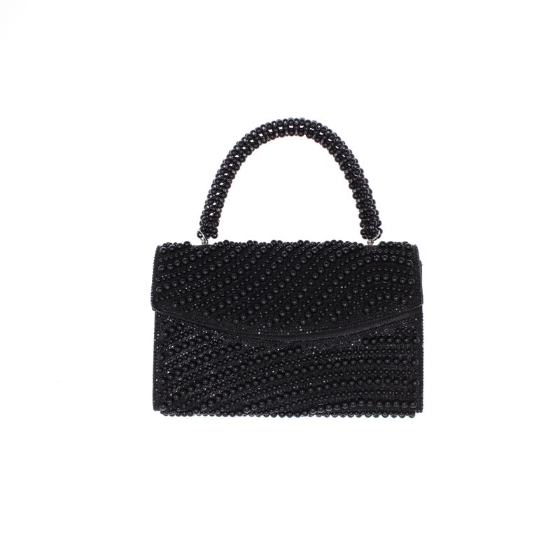 Fashion, accesorii si bijuterii - Femei - Accesorii femei - Genti si rucsacuri femei - Geanta, de dama, din material sintetic, ButicCochet, 20x13x5 cm, cu strasuri si perle, Negru - GND1092 - Infinity.ro