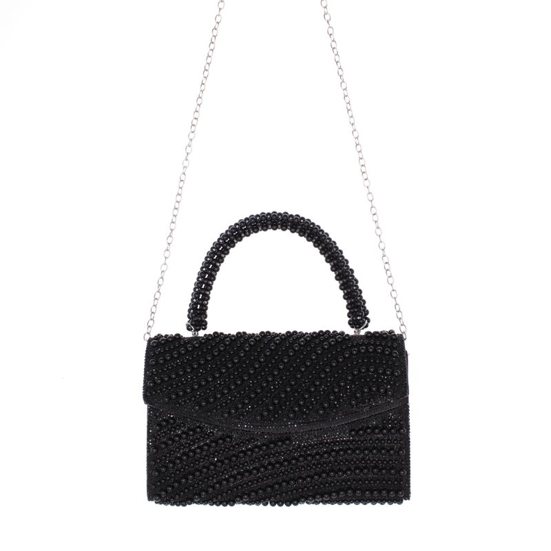 Fashion, accesorii si bijuterii - Femei - Accesorii femei - Genti si rucsacuri femei - Geanta, de dama, din material sintetic, ButicCochet, 20x13x5 cm, cu strasuri si perle, Negru - GND1092 - Infinity.ro