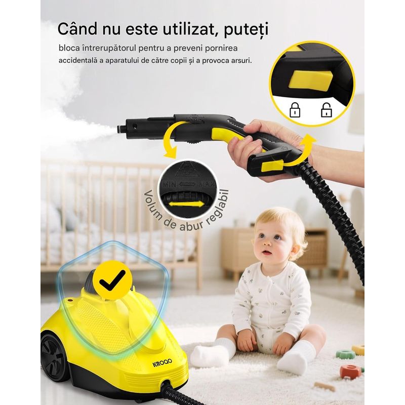 Electronice si Electrocasnice - Ingrijirea locuintei - Mopuri electrice - Aparat curatare cu abur, 23 accesorii, cablu 5 m, pentru suprafete, covoare si tapiterie, culoare galben - Infinity.ro
