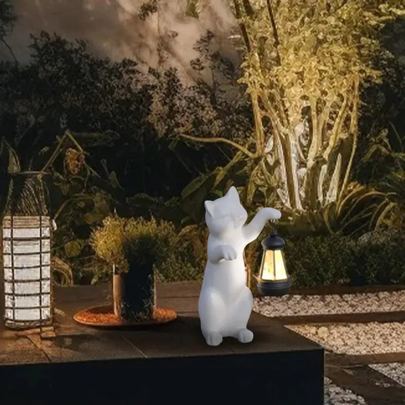 Casa si Gradina - Corpuri si surse de iluminat - Iluminat exterior - Lampi solare - Pisica de gradina, terasa, balcon cu LED-uri si panou solar 26 cm - Infinity.ro