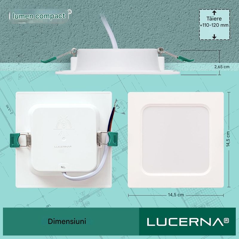 Casa si Gradina - Corpuri si surse de iluminat - Plafoniere, aplice si spoturi - Spoturi LED incastrate, 230 V, 6500 K, 9W, 14.5x14.5 cm, set 6 bucati - Infinity.ro