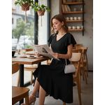 Fashion, accesorii si bijuterii - Femei - Imbracaminte femei - Rochii femei - Rochie neagra eleganta de vara,lungime peste genunchi, decolteu in V, fermoar ascuns pe spate, 2XL - Infinity.ro