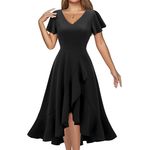 Fashion, accesorii si bijuterii - Femei - Imbracaminte femei - Rochii femei - Rochie neagra eleganta de vara,lungime peste genunchi, decolteu in V, fermoar ascuns pe spate, 2XL - Infinity.ro