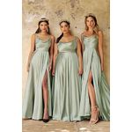 Fashion, accesorii si bijuterii - Femei - Imbracaminte femei - Rochii femei - Rochie eleganta lunga din satin, fara maneci, talie supla, verde XL - Infinity.ro
